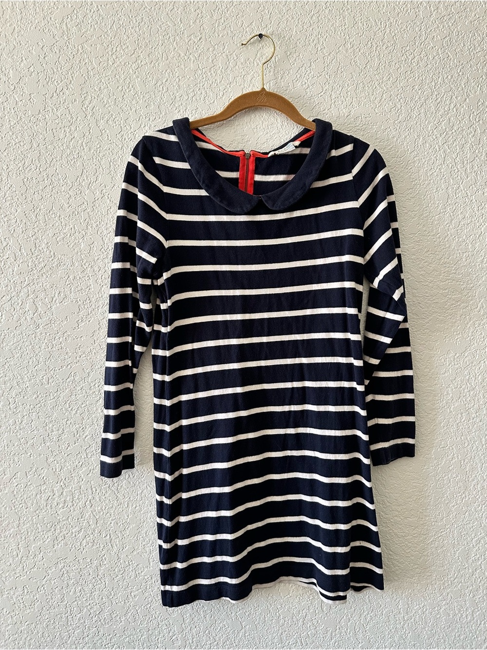 Boden Navy and White Striped Mini Dress with Red Accent